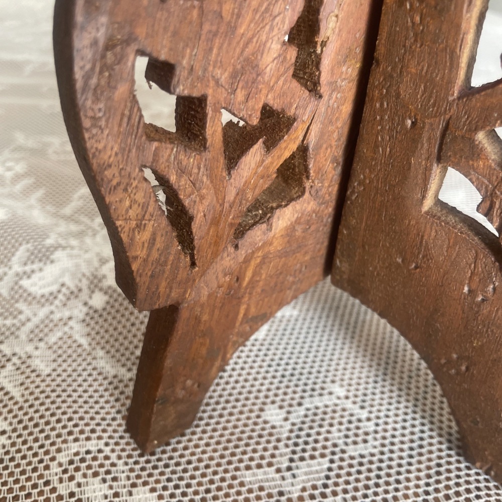 Vintage Hand Carved Wood 3 Leg Folding Mini Plant Book Stand Floral India - Picture 12 of 16